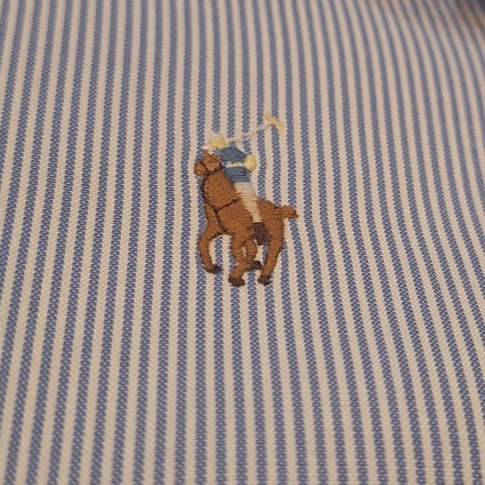 Polo Ralph Lauren Buttondown Shirt  XL Blue Striped Longsleeve Multi Color Logo - Picture 2 of 10